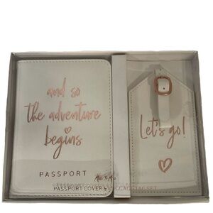 Miss to Mrs Passport & Luggage Tag Set White Vegan Leather Rose Gold Lettering